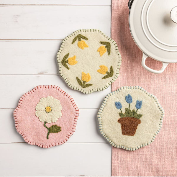 Felted Wool Floral Trivet