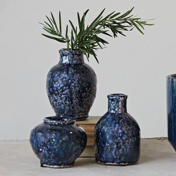 Blue Glazed Terra Cotta Vase