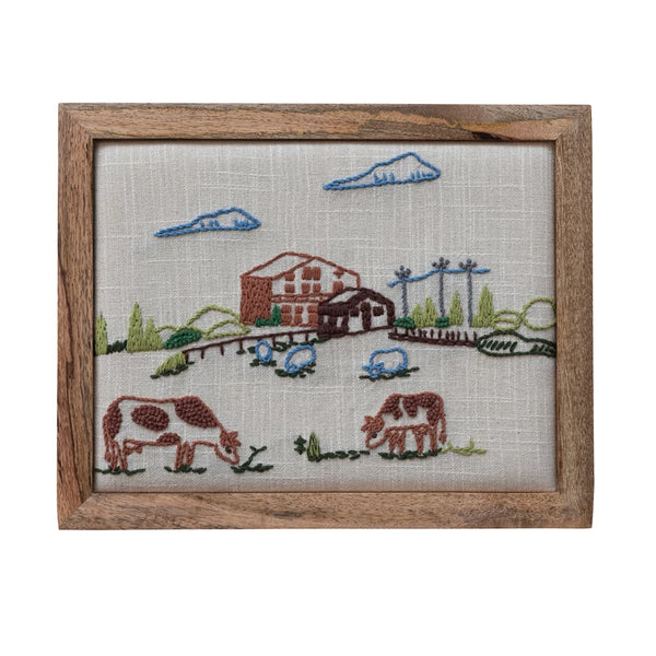 Wood Framed Stitched Cotton Art