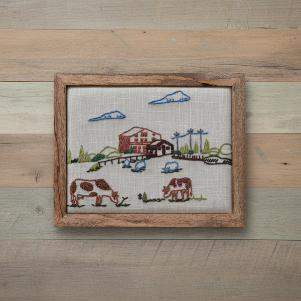 Wood Framed Stitched Cotton Art