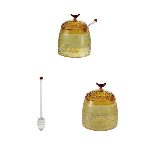 Amber Glass Honey Jar w/ Bee Top